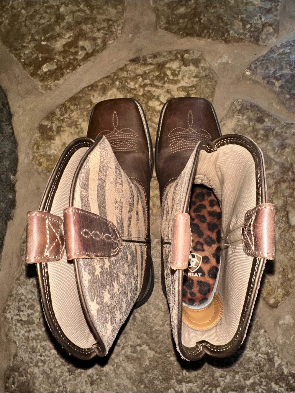 Ariat Brown Western Ankle Boots with Patterned Fabric Shaft